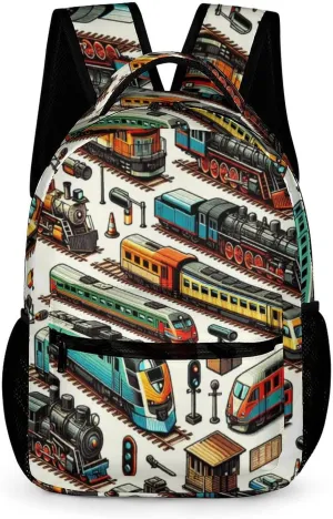 Train Backpack for Kids Girls Boys School, 16 Inches Cool Train Theme Bookbag, Adjustable, Lightweight, Large Capacity, Colorful Backpack for School