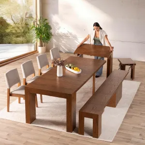 Transformer Table Expandable Dining Table Set for 4 to 12, Kitchen Table and Chairs Set of 4 & Dining Bench, Extendable Dining Room Table, Stackable Chairs & Wood Bench