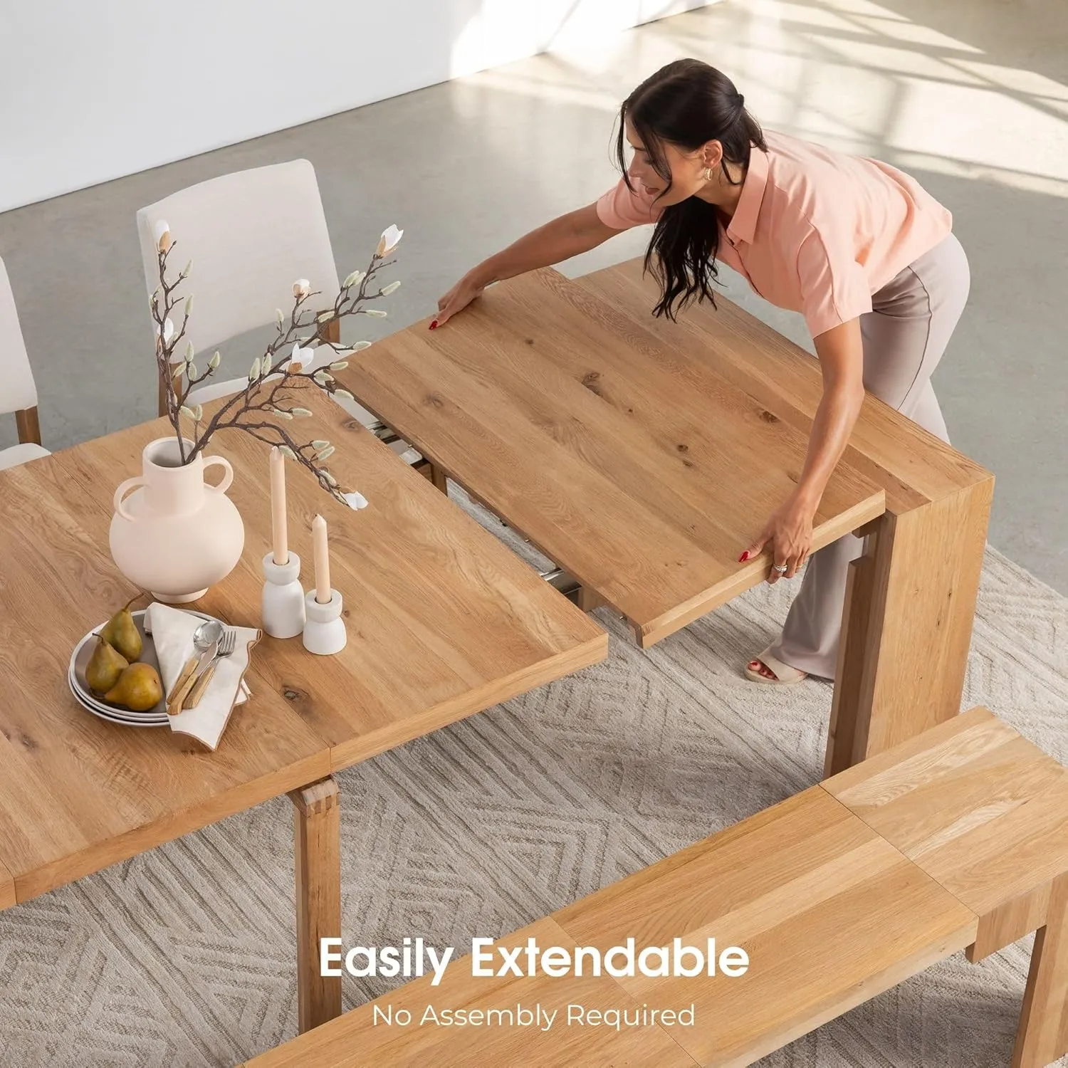 Transformer Table Extendable Dining Room Table for 2 to 12, Solid Wood Kitchen and Dining Room Furniture, Space Saving Console Table, Sturdy & Durable Modern Dining Table