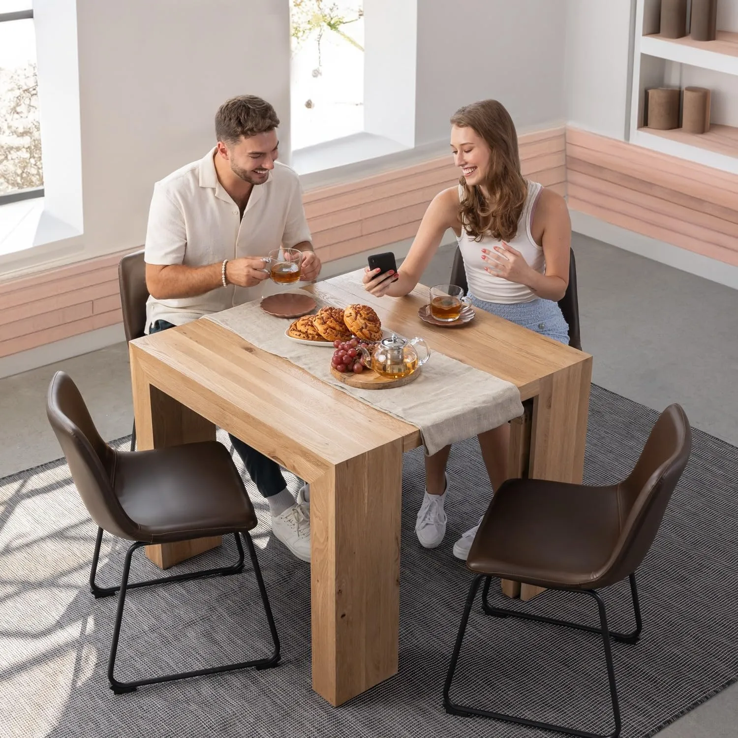 Transformer Table Extendable Dining Room Table for 2 to 12, Solid Wood Kitchen and Dining Room Furniture, Space Saving Console Table, Sturdy & Durable Modern Dining Table