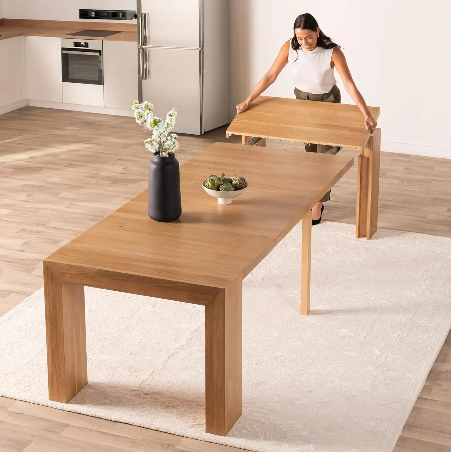 Transformer Table Extendable Dining Room Table for 2 to 12, Solid Wood Kitchen and Dining Room Furniture, Space Saving Console Table, Sturdy & Durable Modern Dining Table