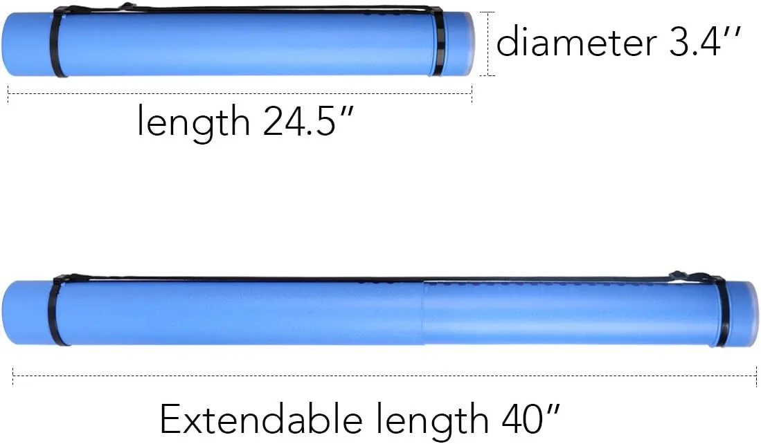 TRANSON Poster Documents Storage Tube 24"-40" Extendable for Posters, Blueprints, Map and Scrolls Color Blue