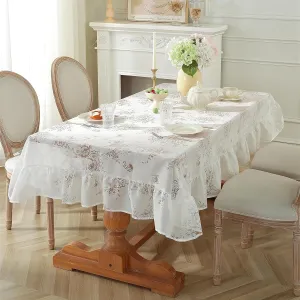 Transparent Rose Flower Lace Tablecloth, Vintage French Style Clear & White Floral Table Cover, Shabby Chic Rectangle Table Cloth for Dining Room, Wedding, Tea Party, Home Decor 55x55Inch