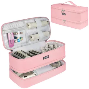 Travel Carrying Case Compatible with Shark Flexstyle Styler/Hair Dryer,Double-Layer Hair Hot Tools Storage Bag Compatible with Dyson Airwrap Styler/Supersonic Hair Dryer and Attachments,Pink(Bag Only)