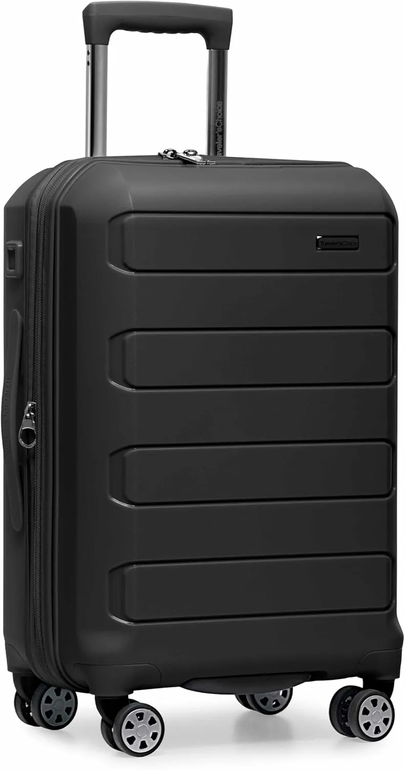 Traveler's Choice Pagosa Indestructible Hardshell Expandable Spinner Luggage, Black, Carry-on