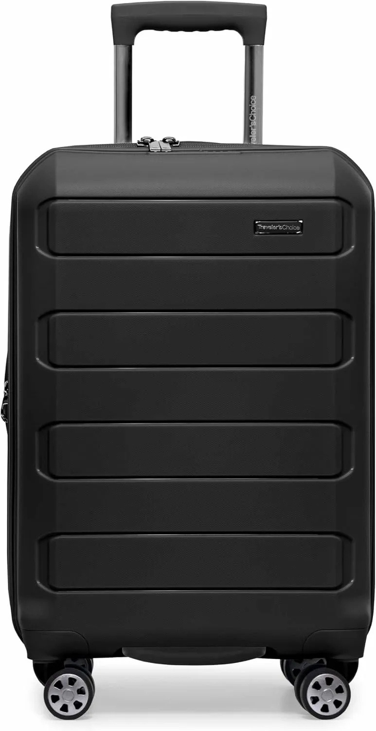 Traveler's Choice Pagosa Indestructible Hardshell Expandable Spinner Luggage, Black, Carry-on