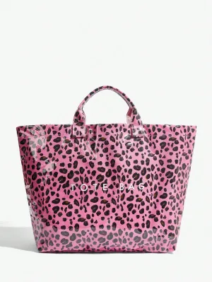 Trendy Pink Leopard Print Jelly Handbag - Spacious Y2K Tote Bag for Women