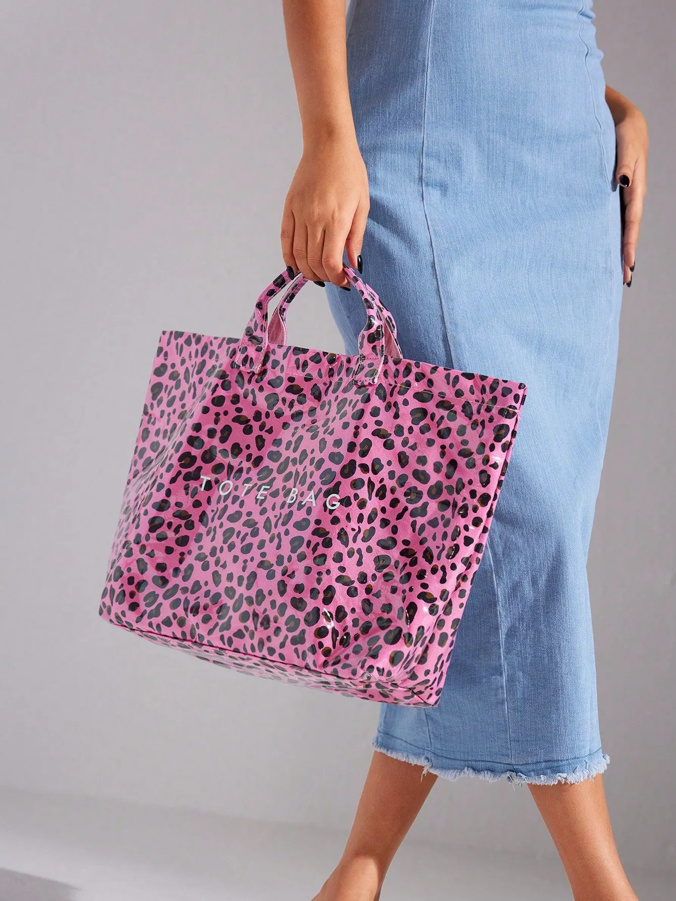 Trendy Pink Leopard Print Jelly Handbag - Spacious Y2K Tote Bag for Women