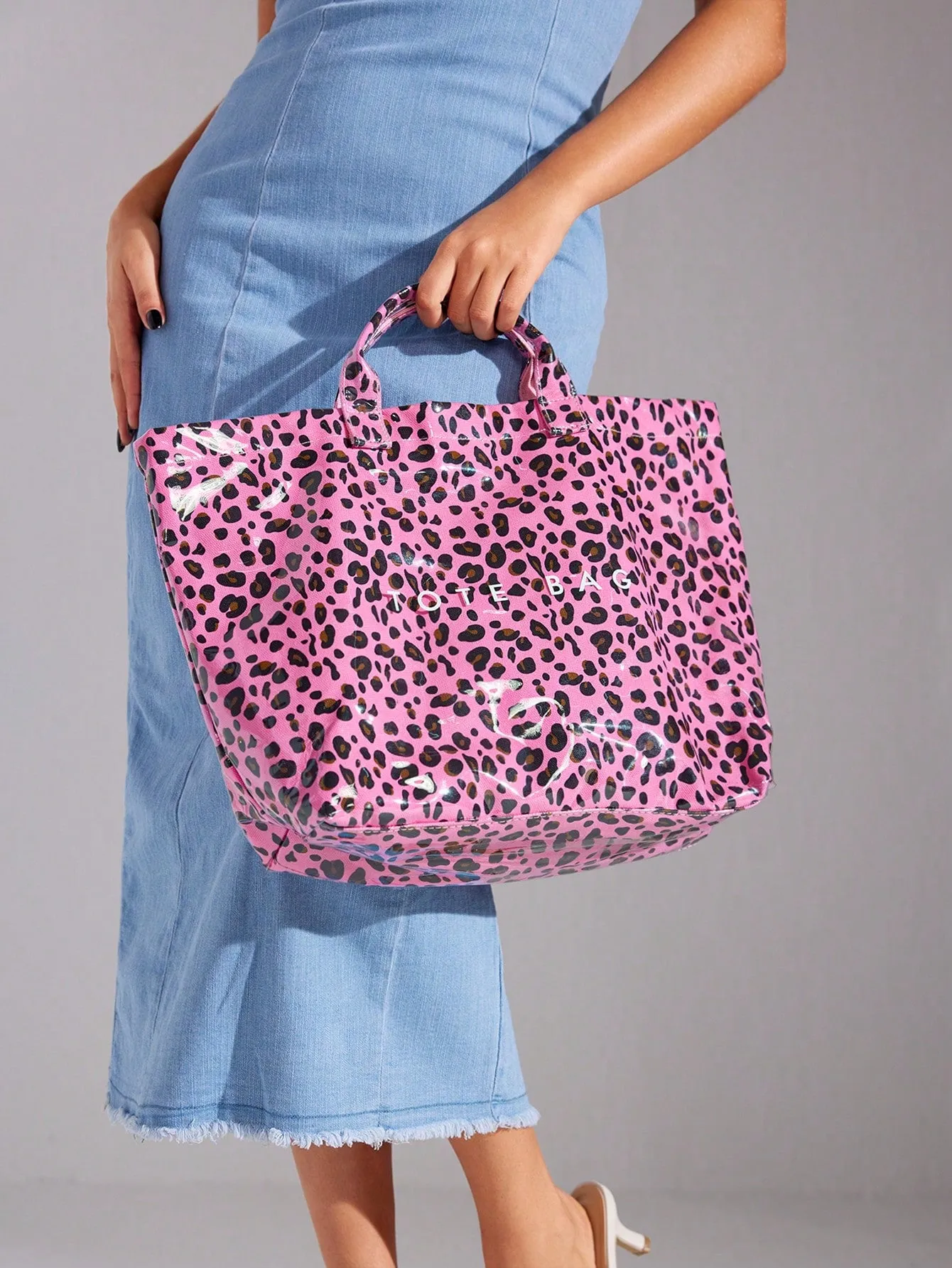 Trendy Pink Leopard Print Jelly Handbag - Spacious Y2K Tote Bag for Women