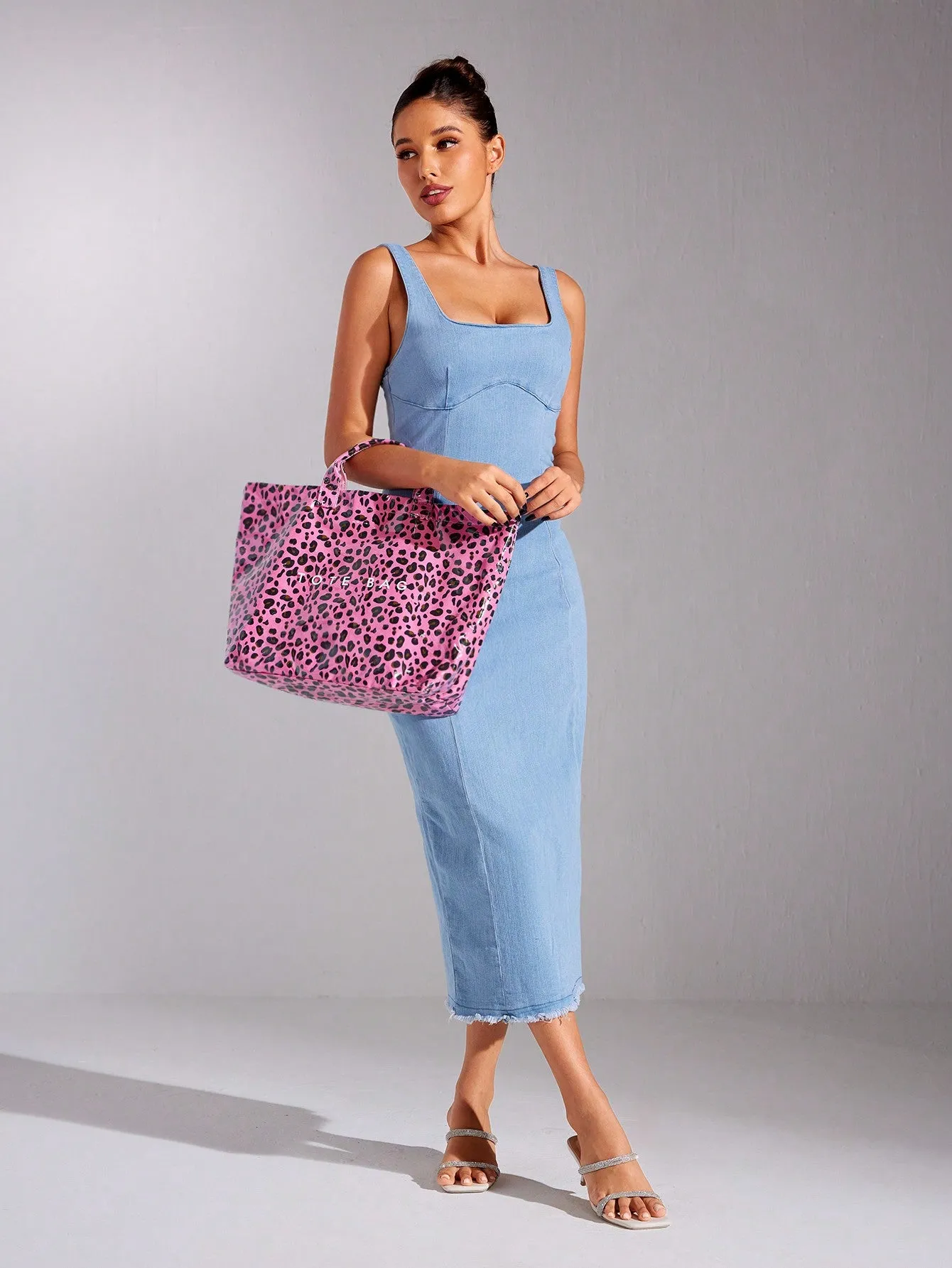 Trendy Pink Leopard Print Jelly Handbag - Spacious Y2K Tote Bag for Women