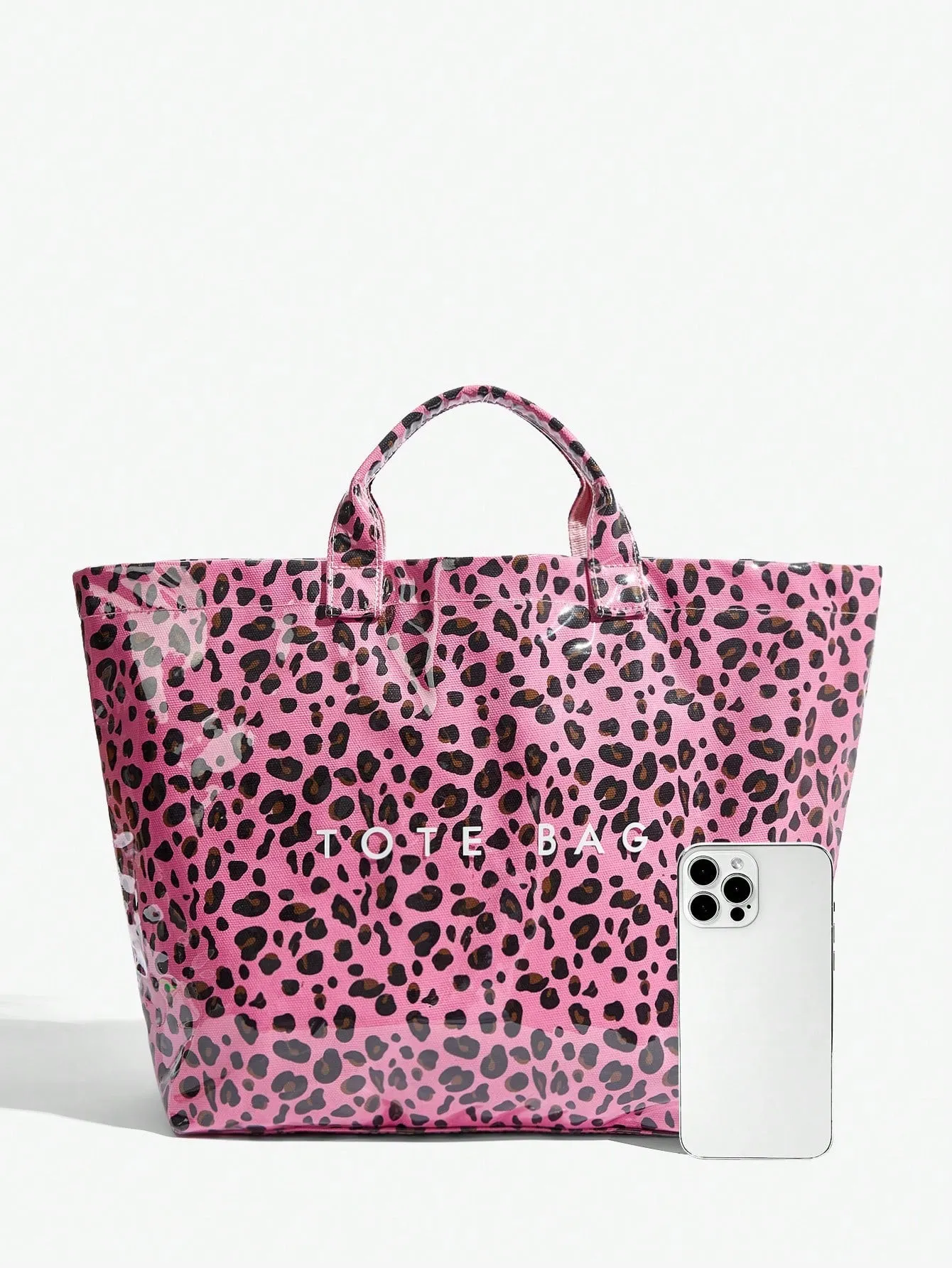 Trendy Pink Leopard Print Jelly Handbag - Spacious Y2K Tote Bag for Women