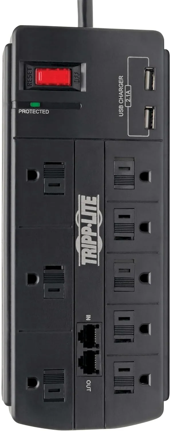 TRIPP LITE USB Charging Computer Surge Protector (TLP88TUSBB) - Black