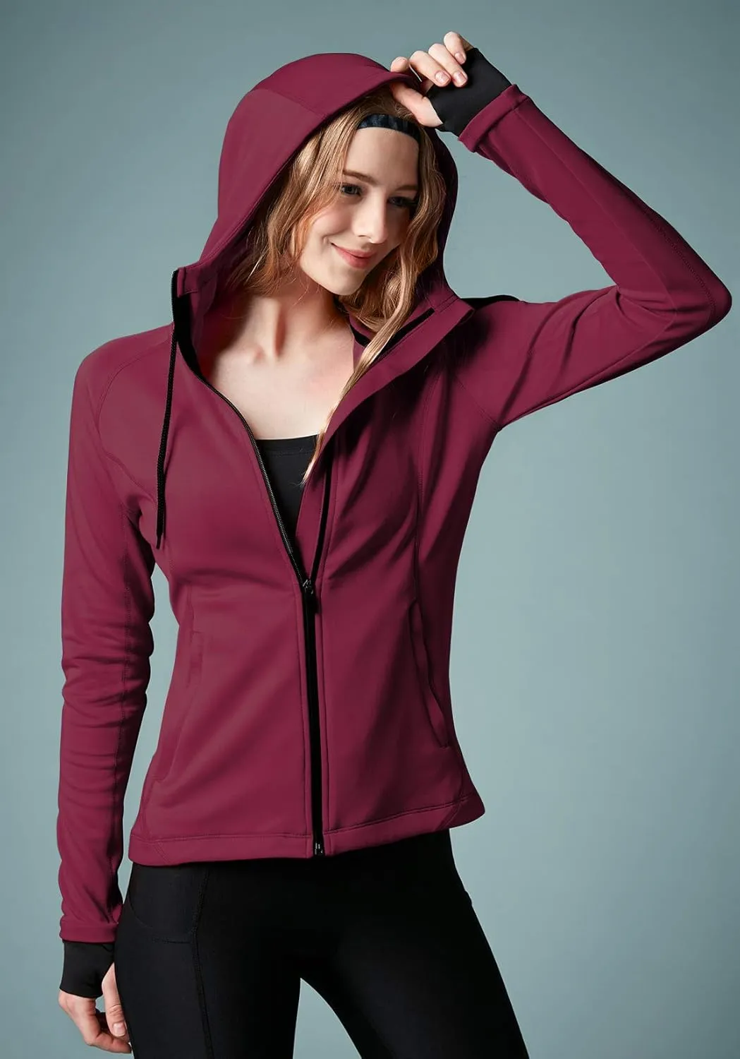 TSLA Women's Full Zip Workout Jackets, Long Sleeve Active Track Running Jacket, Lightweight Yoga Athletic Jacket