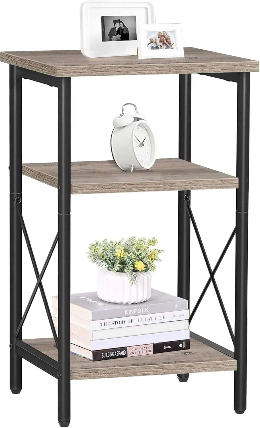TUTOTAK 3-Tier Tall Nightstand, End Table, Side Table for Small Spaces, Couch Side Table, Steel Frame, for Living Room, Study, Bedroom TB01BG018