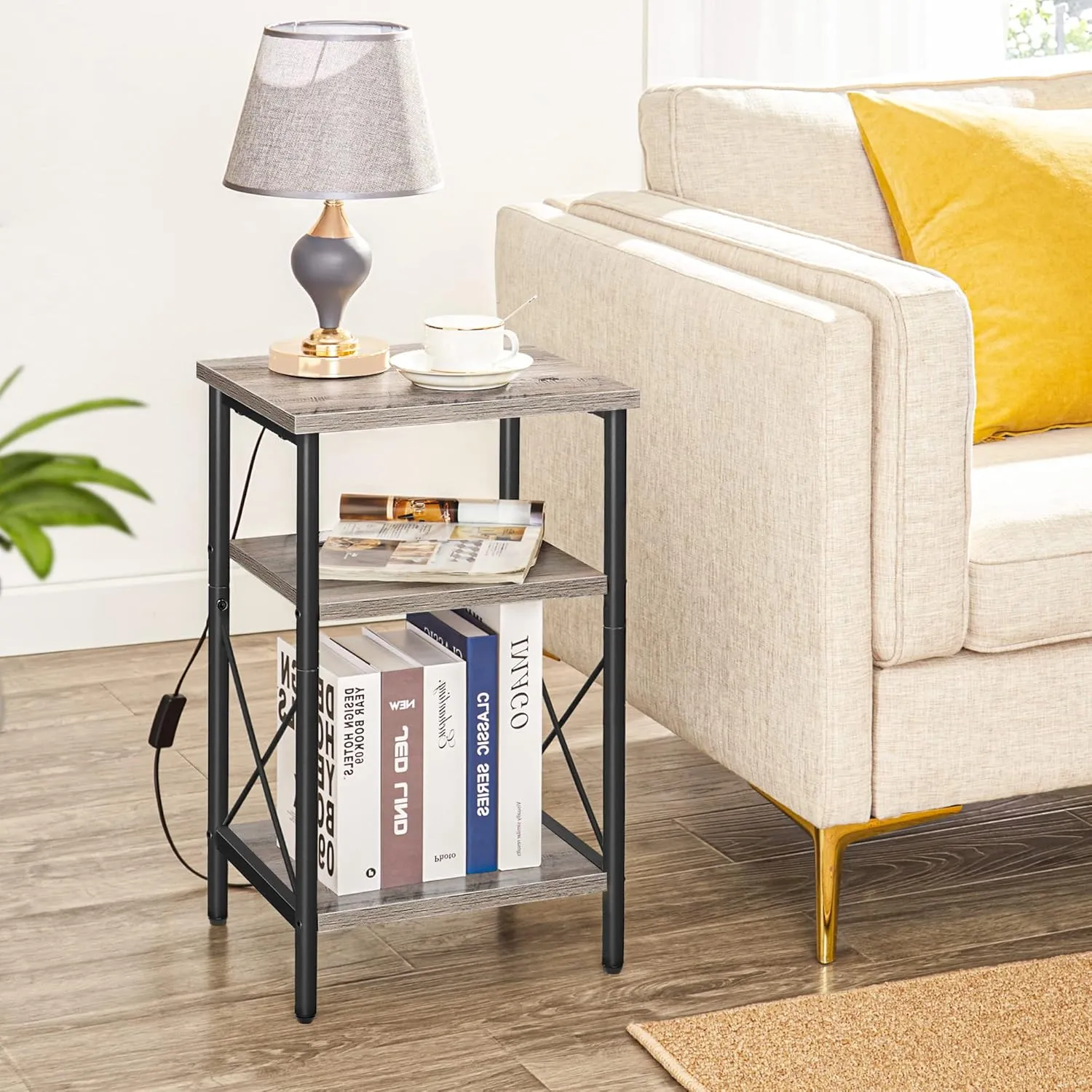 TUTOTAK 3-Tier Tall Nightstand, End Table, Side Table for Small Spaces, Couch Side Table, Steel Frame, for Living Room, Study, Bedroom TB01BG018