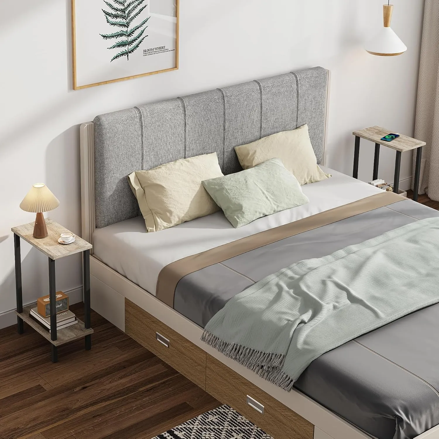 TUTOTAK Small Side Table, Narrow End Table, Skinny Sofa Table, Slim Nightstand, Couch Table, Living Room, Bed Room, Greige TB01BG062