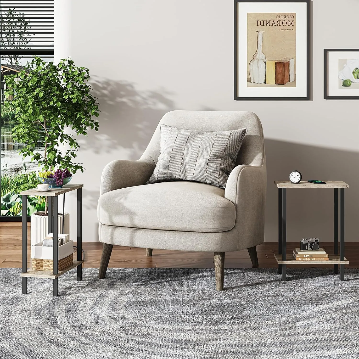 TUTOTAK Small Side Table, Narrow End Table, Skinny Sofa Table, Slim Nightstand, Couch Table, Living Room, Bed Room, Greige TB01BG062