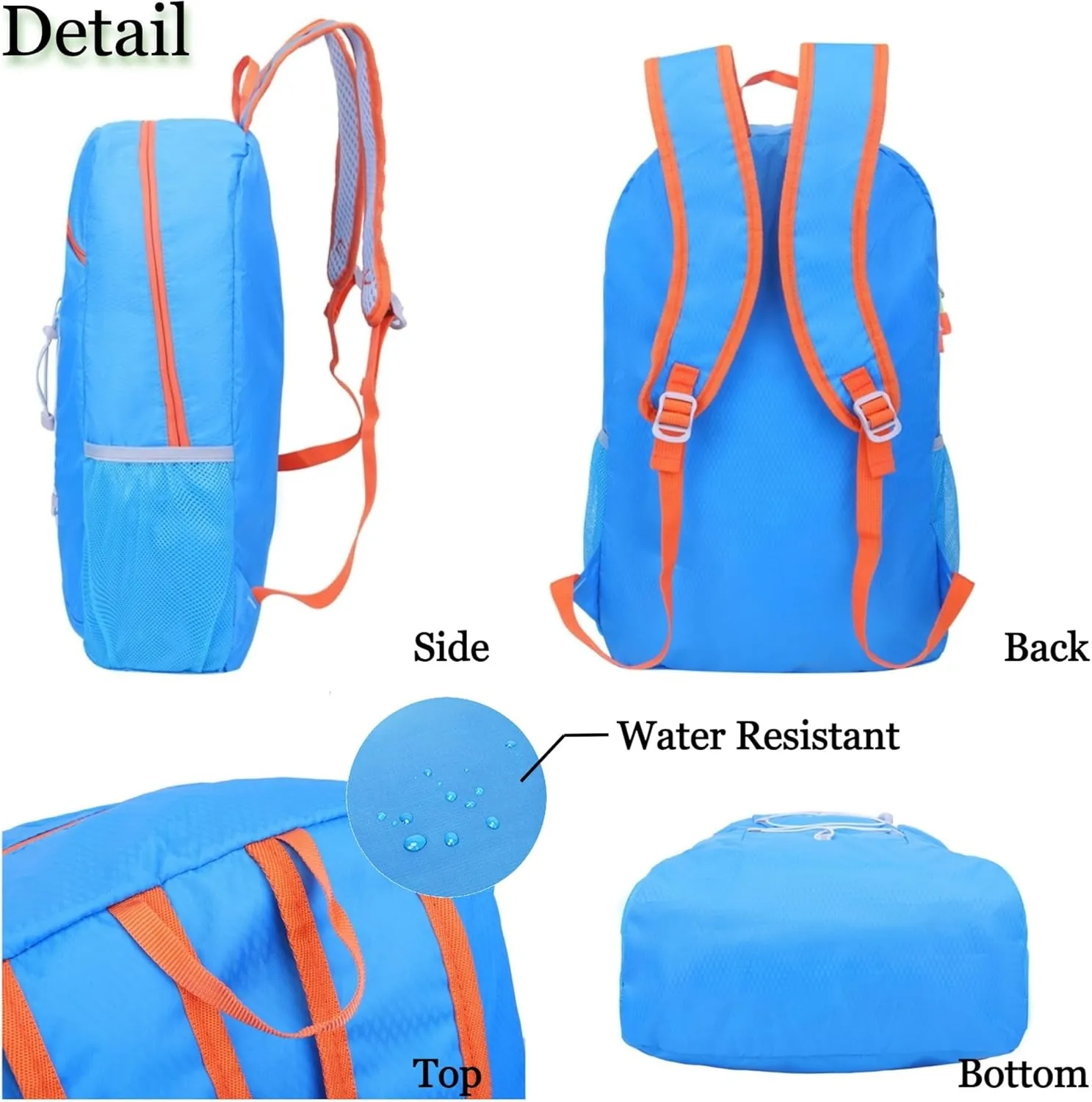 TWO KAT Lightweight Packable Hiking Backpack 20L Bottle Holder, Water Resistant Daypack, Foldable Bags Travel Camping Outdoor (Blue)