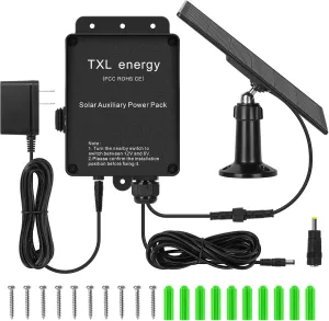 TXL Trail Camera 6V/12V Solar Auxiliary Power Pack with Durable Weather-Resistant Case and External Power Socket Charger for Stealth Hunting Cameras, 10ft Cable Included