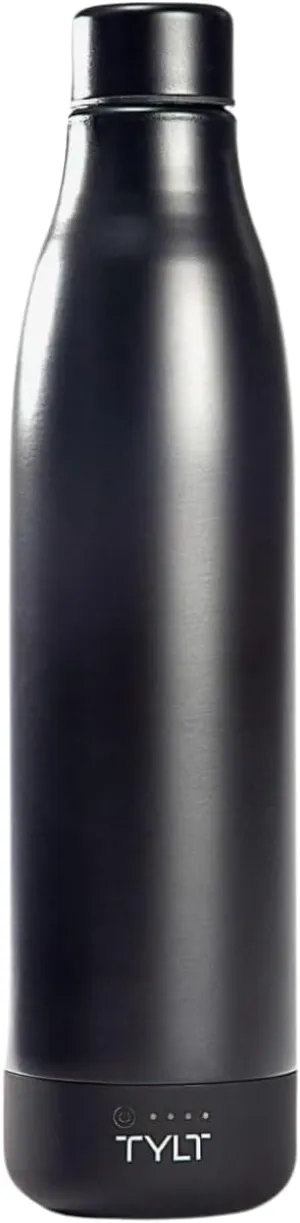 TYLT All-in-One 17oz Stainless Steel Water Bottle & 5700 MAH Portable Power Bank, Dishwasher Safe, Black