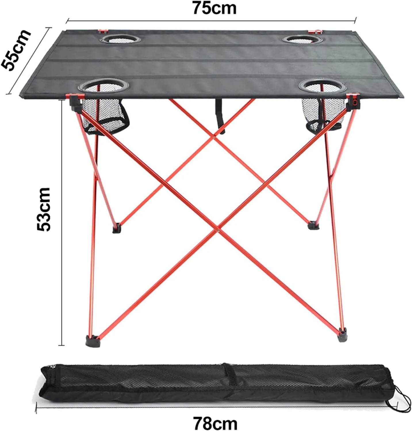 Ultra-Light Aluminum Alloy Camping Table Folding Beach Portable Table Outdoor Backpacking Roll Up Desk Furniture with Cup Holders,Orange