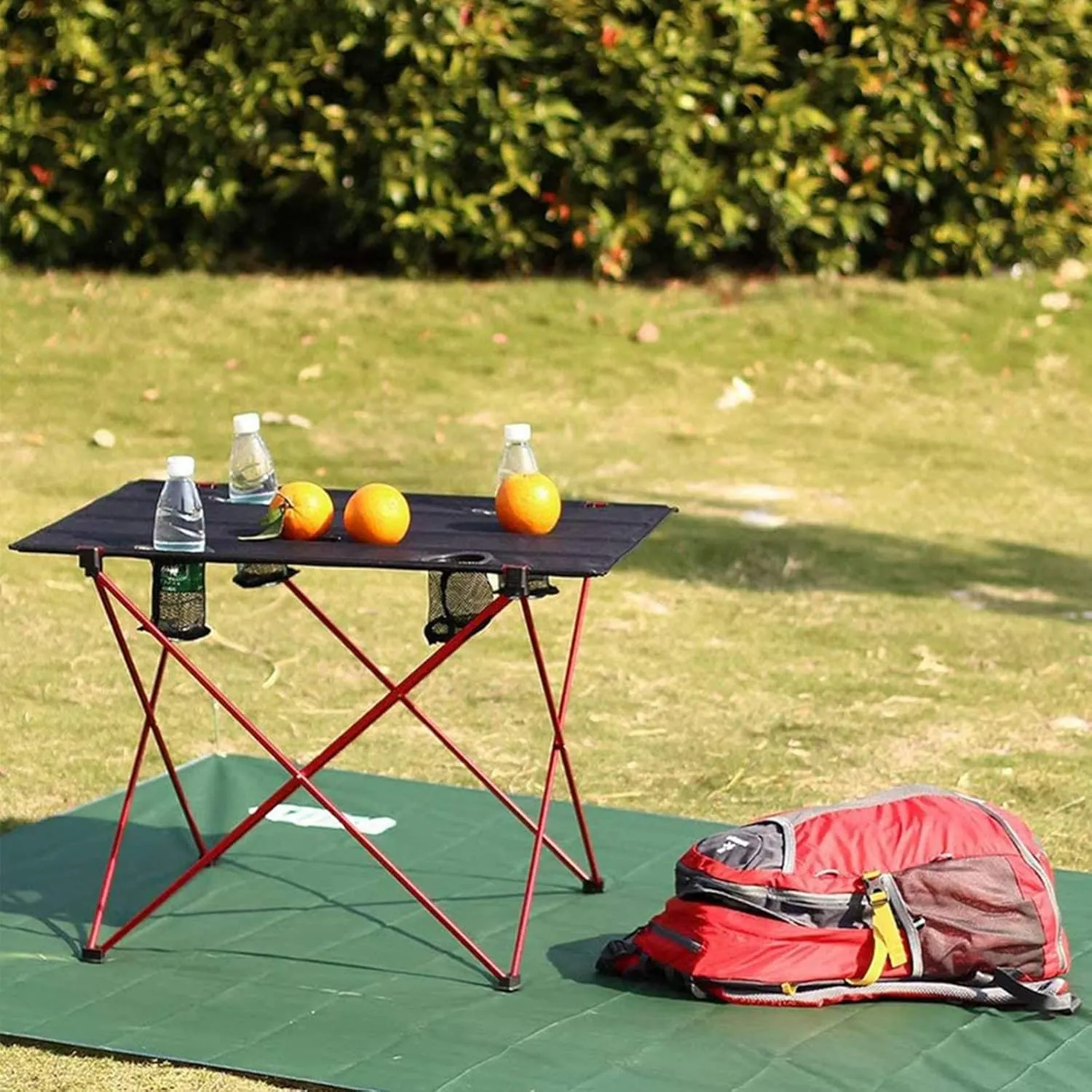 Ultra-Light Aluminum Alloy Camping Table Folding Beach Portable Table Outdoor Backpacking Roll Up Desk Furniture with Cup Holders,Orange