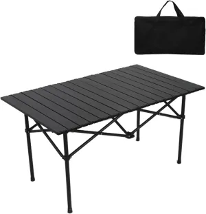 Ultralight Camping Table Aluminum Folding Square Table Roll Up Compact Table with Carry Bag Wear-Resistant and Stable Picnic BBQ Table,L(Length95cm)