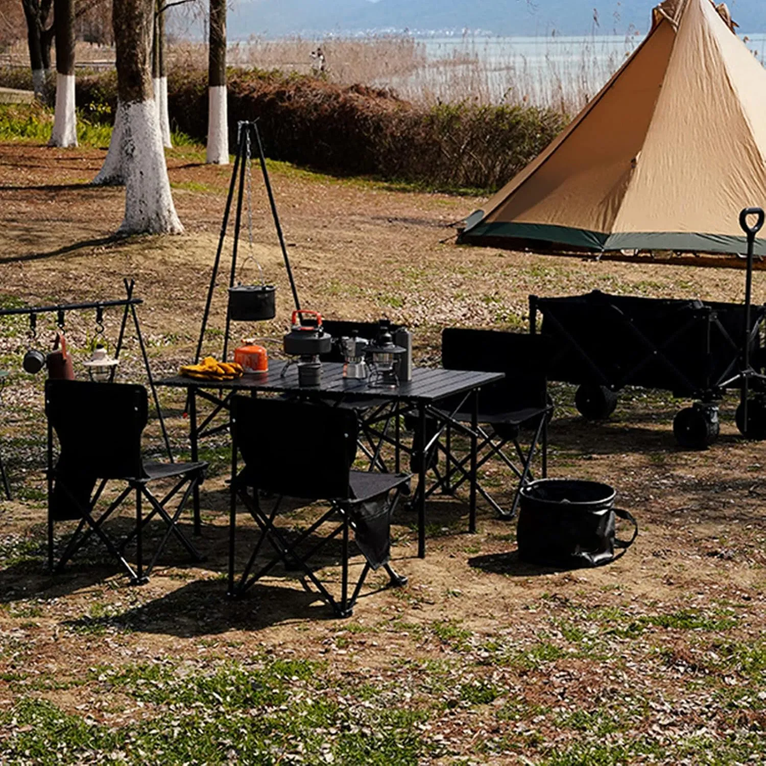 Ultralight Camping Table Aluminum Folding Square Table Roll Up Compact Table with Carry Bag Wear-Resistant and Stable Picnic BBQ Table,S(Length53cm)