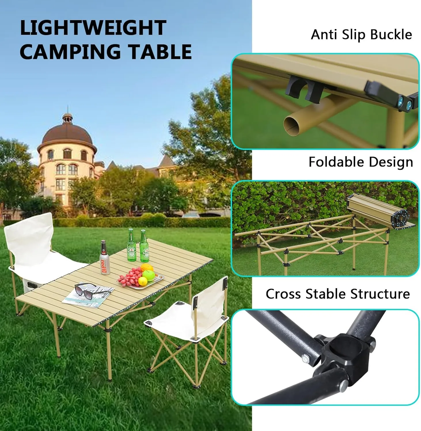 Ultralight Compact Camping Table, Foldable Aluminum Table with Carry Bag, Perfect for Beach, Travel, Boat, and Outdoor Adventures Light Yellow 50×53×50cm/19.7×20.9×19.7in