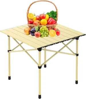 Ultralight Compact Camping Table, Foldable Aluminum Table with Carry Bag, Perfect for Beach, Travel, Boat, and Outdoor Adventures Light Yellow 50×53×50cm/19.7×20.9×19.7in