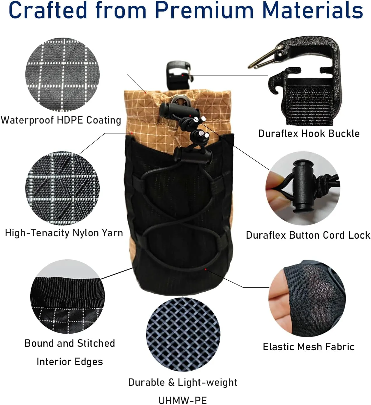 Ultralight Shoulder Strap Water Bottle Holder, Durable Backpack Water Bottle Carrier Fits 8oz-24oz Bottles for Hiking, Running, Travel | Backpack Accessories & Backpack Attachments