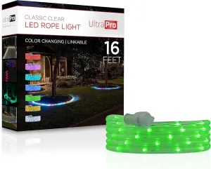 UltraPro Escape Color Changing LED Rope Lights, Indoor or Outdoor, 16ft, Linkable, Perfect for Deck, Garden, Patio, Landscape Lighting, Camping, Bedroom Decor, Waterproof, RGB String Lights, 54507