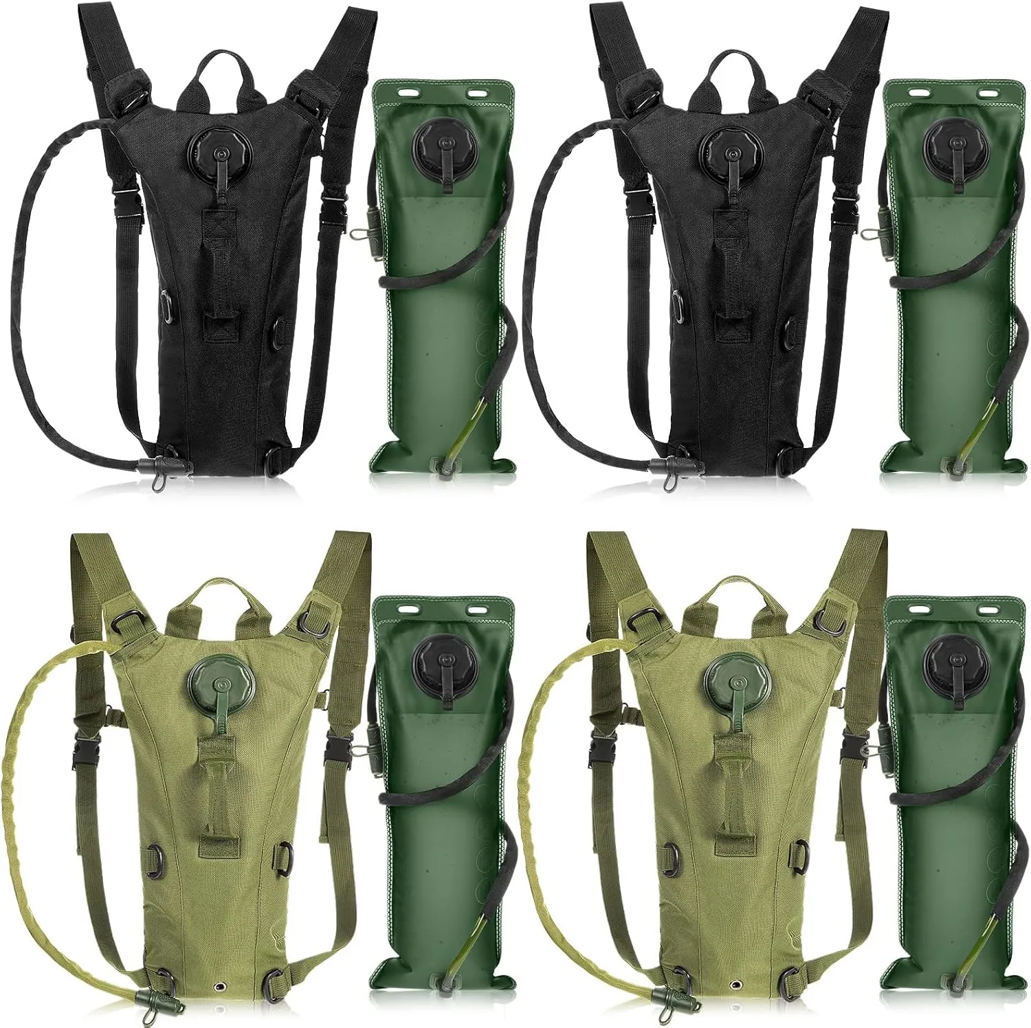 Umigy 4 Pcs Hydration Backpack with 3 Liter Bladder Military Adjustable Water Backpack Leakproof Lightweight Unisex Tactical Water Bag for Hiking Walking Cycling Climbing (Black, Military Green)