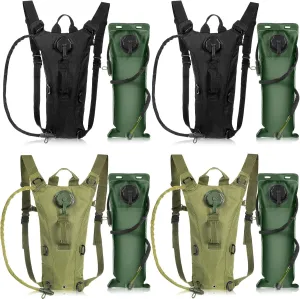 Umigy 4 Pcs Hydration Backpack with 3 Liter Bladder Military Adjustable Water Backpack Leakproof Lightweight Unisex Tactical Water Bag for Hiking Walking Cycling Climbing (Black, Military Green)
