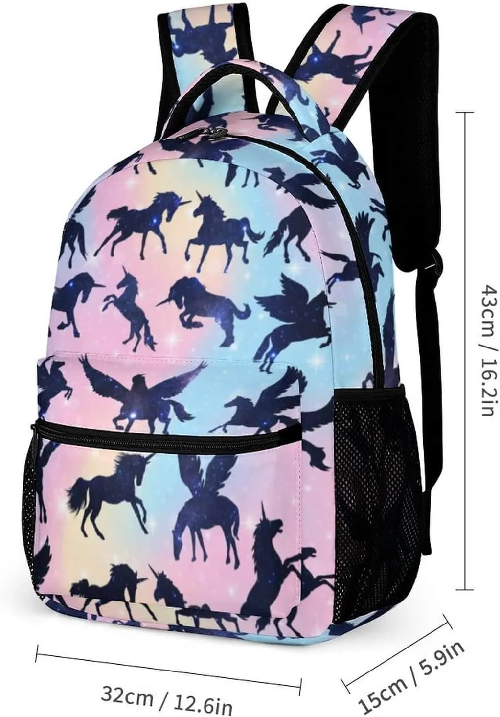 Unicorn School Backpack for Kids Girls Boys, 16 Inch Cute Unicorns Themed Bookbag, Personalized School Backpack for Students Children, Lightweight, Large Capacity