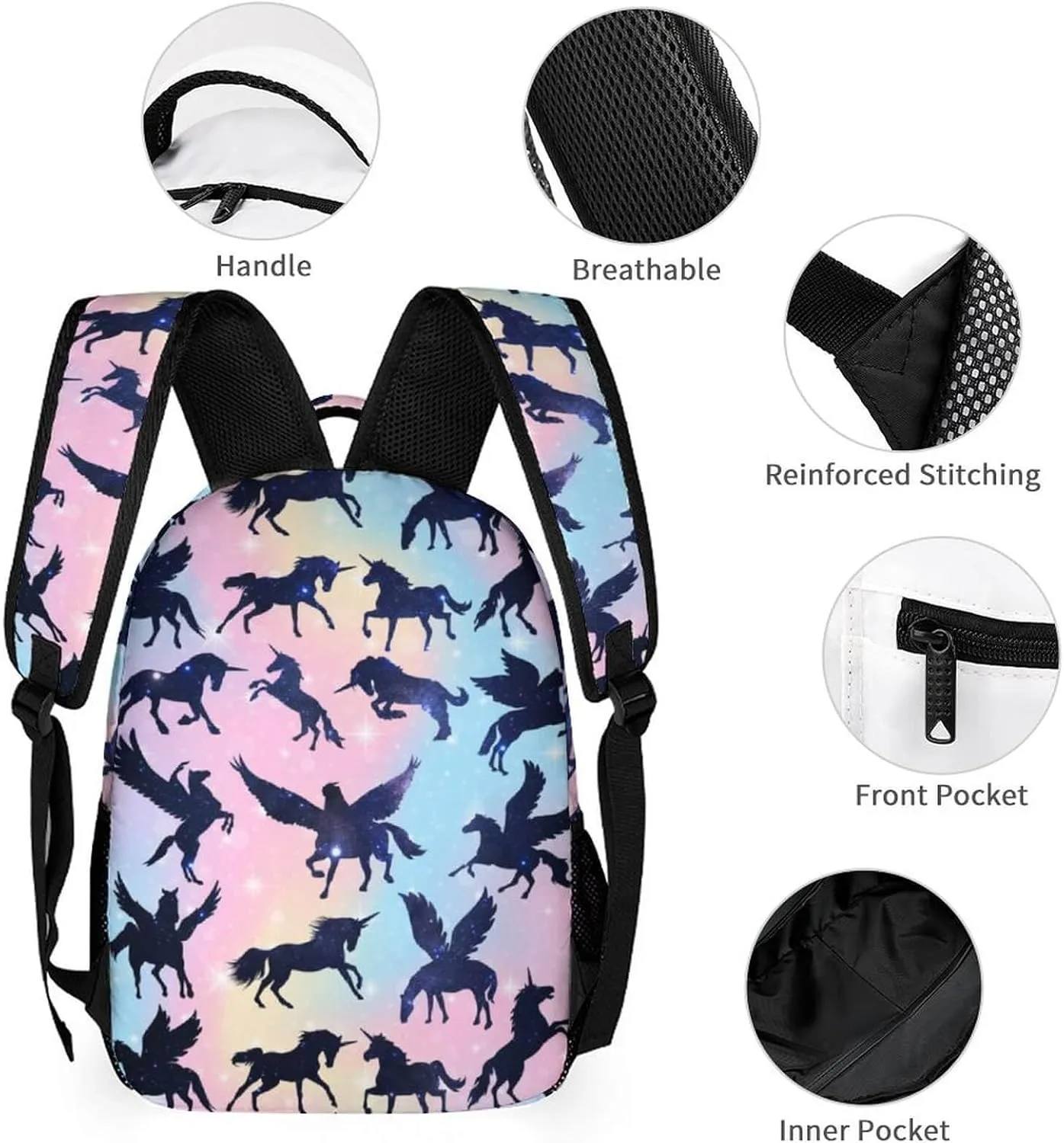 Unicorn School Backpack for Kids Girls Boys, 16 Inch Cute Unicorns Themed Bookbag, Personalized School Backpack for Students Children, Lightweight, Large Capacity