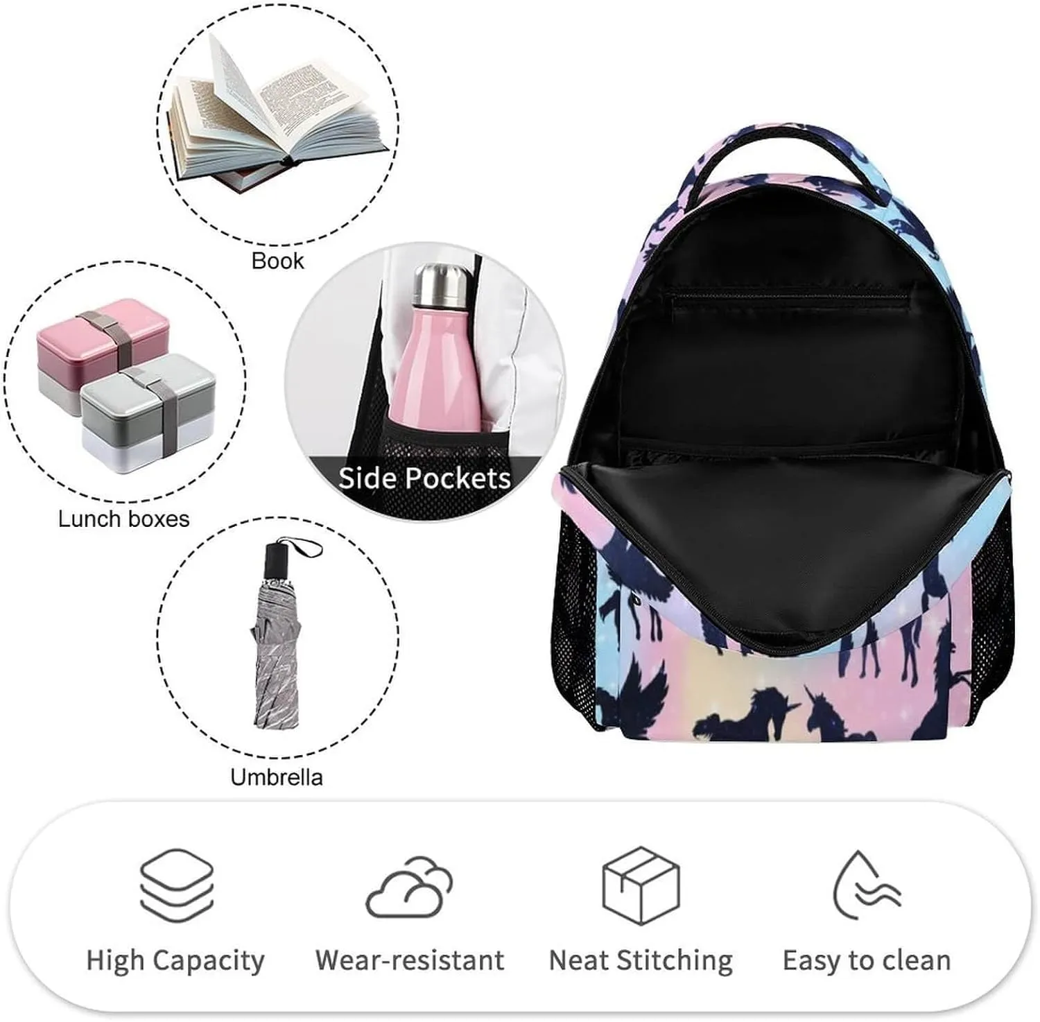 Unicorn School Backpack for Kids Girls Boys, 16 Inch Cute Unicorns Themed Bookbag, Personalized School Backpack for Students Children, Lightweight, Large Capacity
