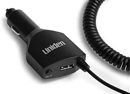 Uniden LRDACWM044 Radar Detector Smart Power Cord w/Mute Button and USB Charging for R1, R3, R7, & DFR Series, 12V DC Cig Adapter