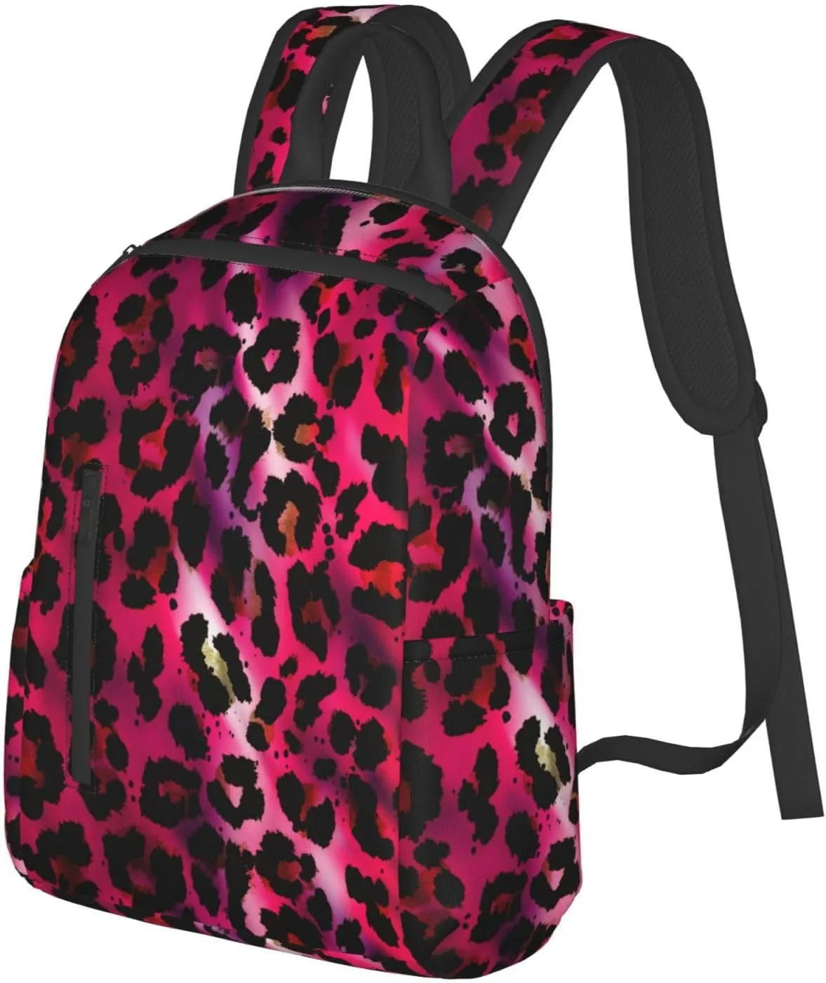 Unisex Backpack Casual Rucksack Big Capacity hot pink Tie Dye Leopard Cheetah Print Bookbag with Padded Straps Anti Theft Rucksack for Travel Hiking Camping