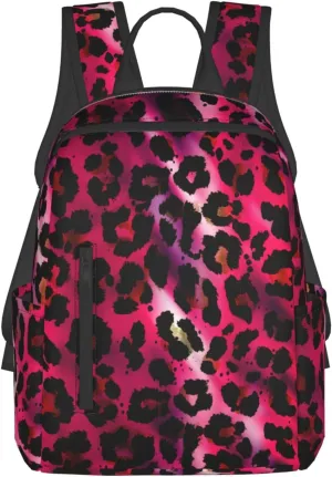 Unisex Backpack Casual Rucksack Big Capacity hot pink Tie Dye Leopard Cheetah Print Bookbag with Padded Straps Anti Theft Rucksack for Travel Hiking Camping