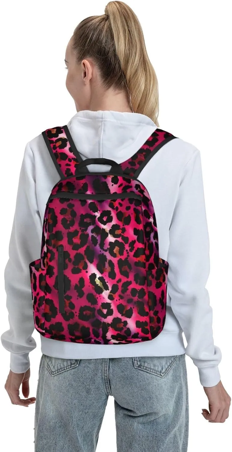 Unisex Backpack Casual Rucksack Big Capacity hot pink Tie Dye Leopard Cheetah Print Bookbag with Padded Straps Anti Theft Rucksack for Travel Hiking Camping