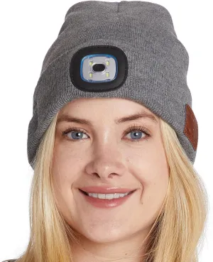 Unisex LED Bluetooth Beanie - LED Headlight and Wireless Stereo Headphones Compatible with All Bluetooth Devices