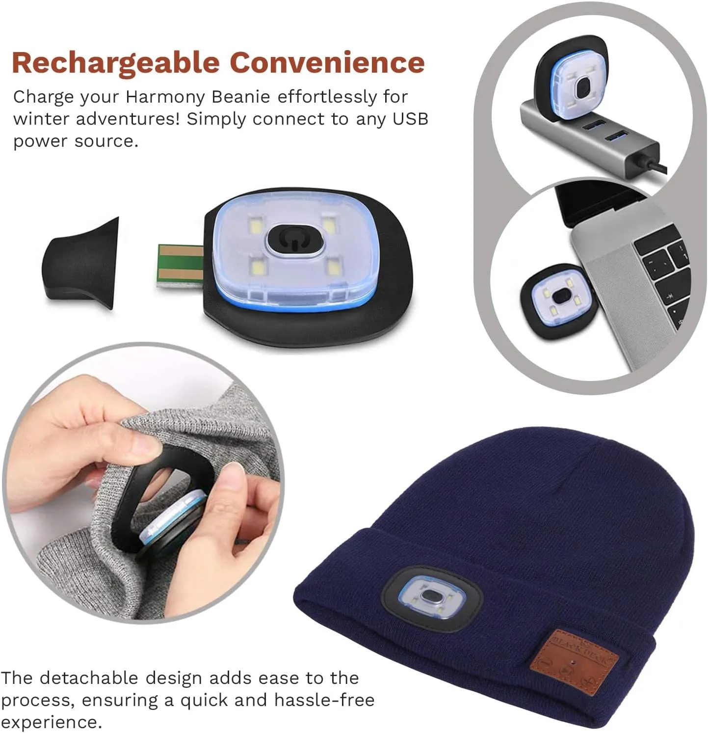 Unisex LED Bluetooth Beanie - LED Headlight and Wireless Stereo Headphones Compatible with All Bluetooth Devices