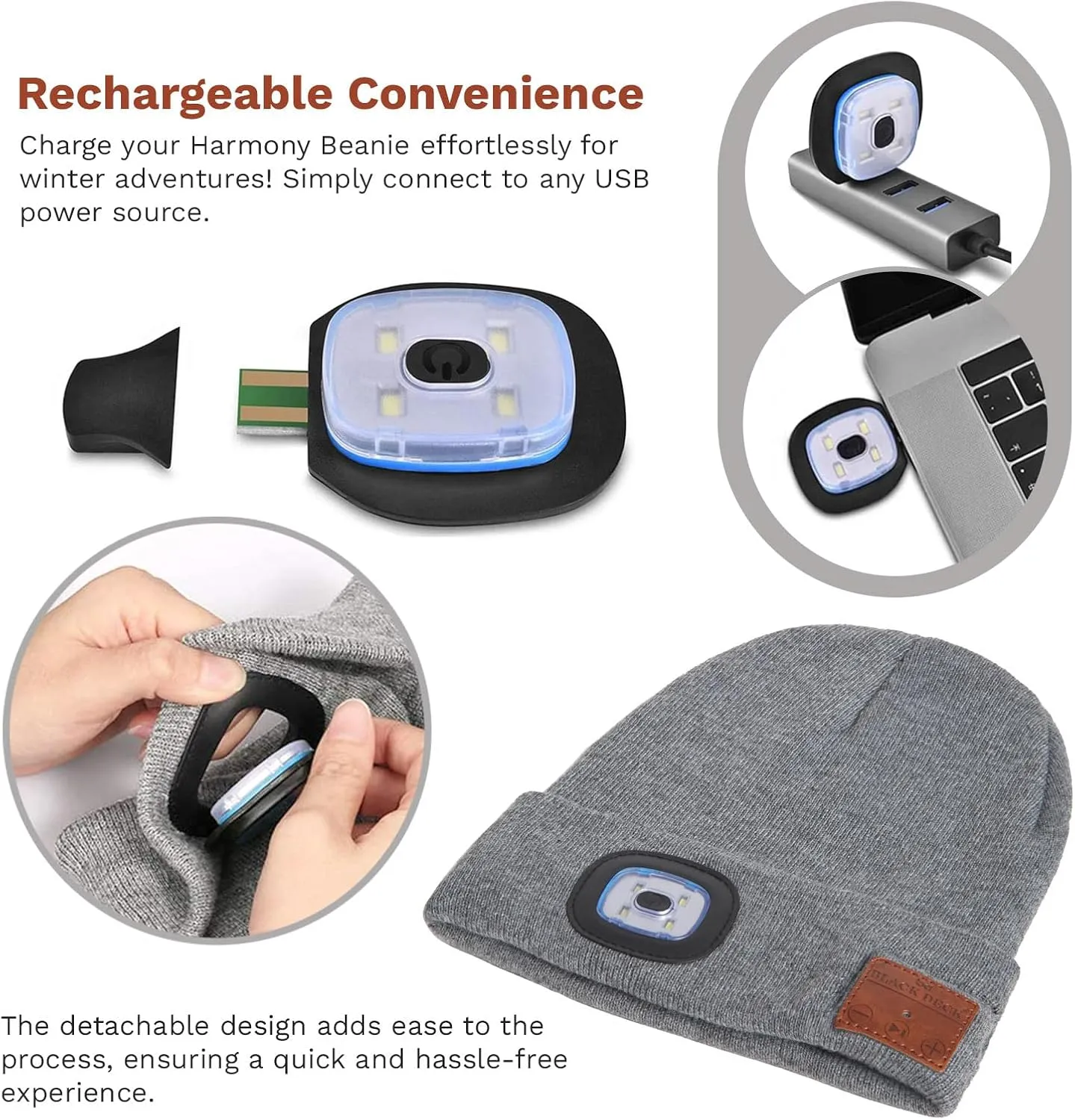 Unisex LED Bluetooth Beanie - LED Headlight and Wireless Stereo Headphones Compatible with All Bluetooth Devices