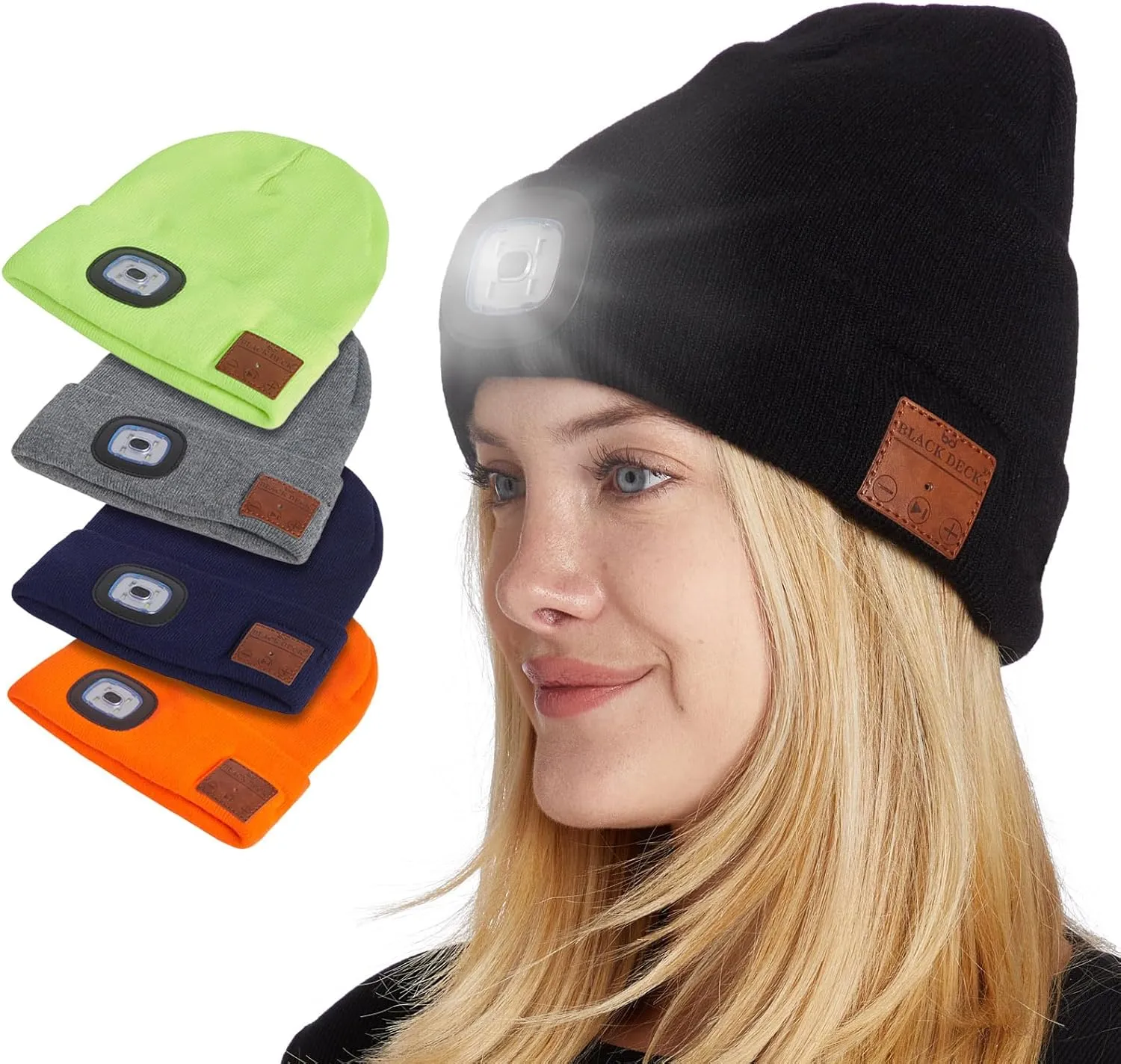 Unisex LED Bluetooth Beanie - LED Headlight and Wireless Stereo Headphones Compatible with All Bluetooth Devices