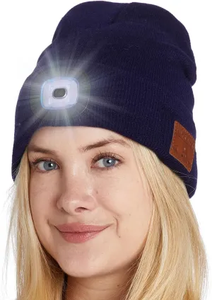 Unisex LED Bluetooth Beanie - LED Headlight and Wireless Stereo Headphones Compatible with All Bluetooth Devices