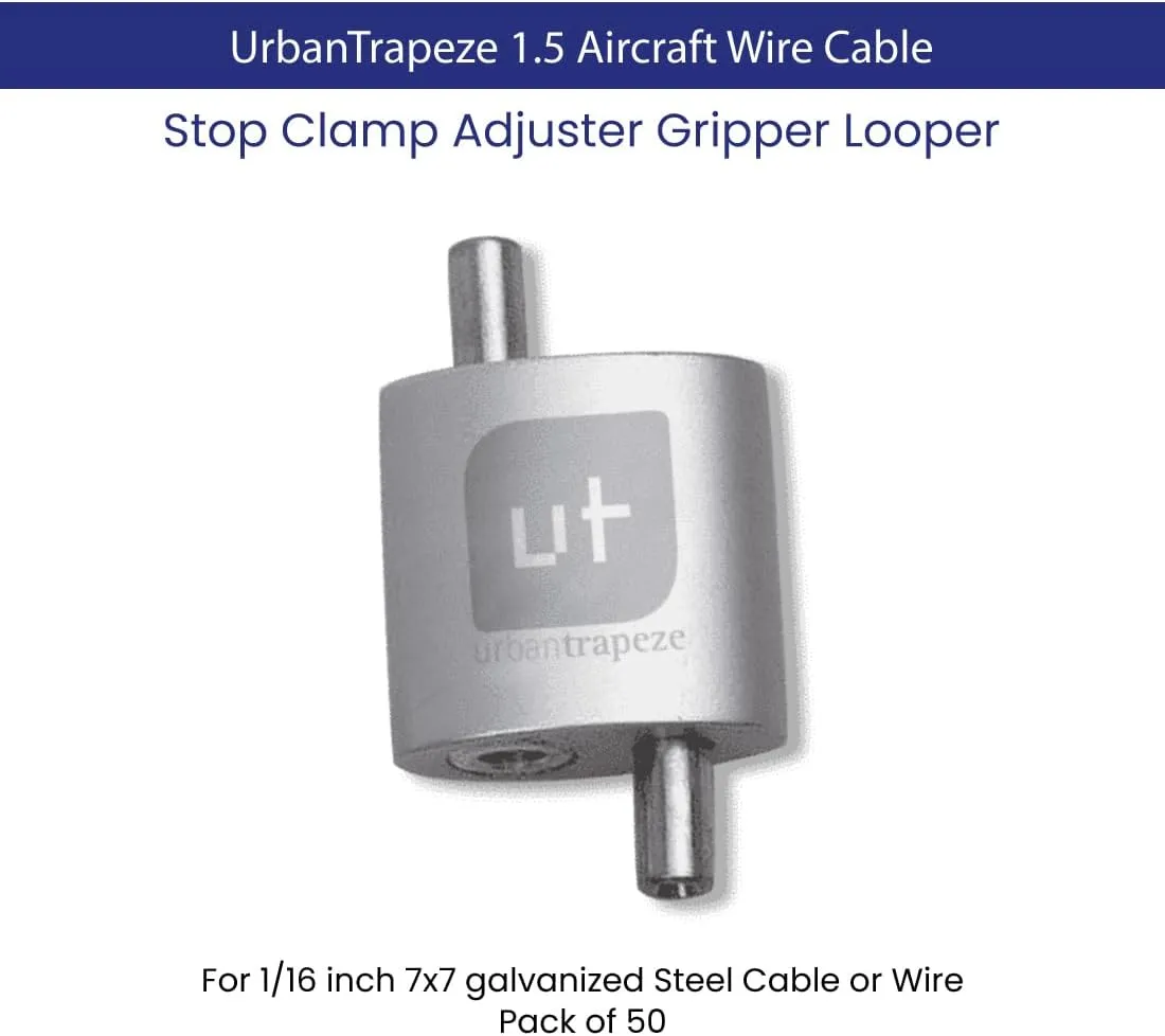 Urban Trapeze Cable Stop - Adjuster And Gripper For 1/16 Inch Steel Cable Or Wire Rope - No Crimping Tool Needed - Pack of 50
