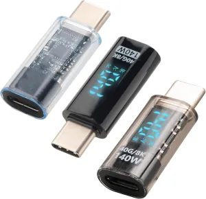 USB C Adapter, 3 Pack USB C Female to Male Extension with LED Digital Display 140W for iPhone 15/14/13, iPad Air/Pro, Support Voltage and Power Smart Display