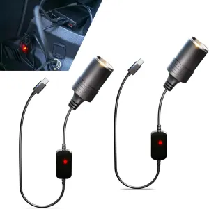 USB-C to 12 V Adapter, 5V to 12V Boost Cigarette Lighter Female Power Conversion Cable with LED Indicator, Replacement Tuning Accessory, Suitable for Most Cars (Black)