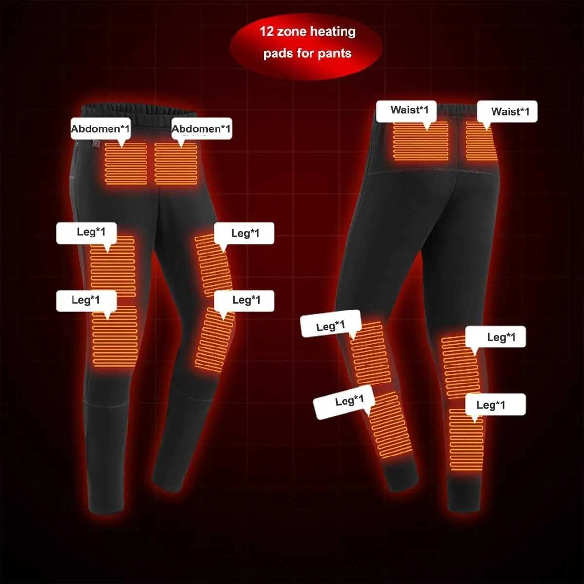 USB Heated Underwear Pant, 12 Heating Zone Thermal Heated Pant for Outdoor Skiing, Motorcycle (Without Power Bank)